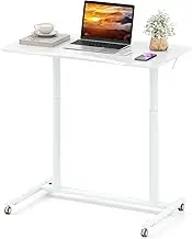 Giantex Mobile Standing Desk, C-Shaped Sit Stand Desk with Adjustable Height, Lockable Wheels & Metal Frame, Rolling Laptop Desk, Portable Computer Workstation for Small Space (White)