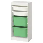TROFAST storage combination with boxes, white white/bright green, 46x30x95 cm