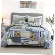 Queen Quilt Set 100% Cotton Genuine Patchwork Quilt (90 * 90inch) Reversible