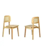 [Levede] Rattan Wooden Accent Dining Chairs x2 in Natural