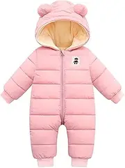 [Generic] Girls Insulated Bib Jumpsuit Girls Padded Baby Outwear Hooded Romper Snowsuit Down Warm Boys Jacket Coat Boys Coat&Jacket Girl 4 Pink
