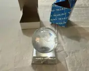 Crystal Glass Etched Clear Earth Globe Sphere Paperweight, With Stand, Lights Up