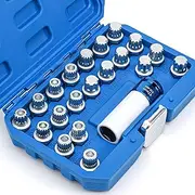 JAMTON 21pcs Anti-Theft Wheel Lock Lug Nut Remover Tool Kit Compatible with BMW/for Mini Series, Automotive Wheel Nuts Screw Removal Key Socket Set with 1/2" Square Drive Adapter