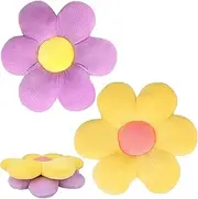 2 Pcs Flower Pillows,Flower Floor Pillow Seating Cushion,40cm Flower Shaped Cushion Floor Chair Seat Pad,Cute Flower Cushion,Fluffy Soft Petal Cushion Tatami Seating Pillow (Purple,Yellow)