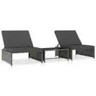 Outdoor Rattan Lounge Coffee Table Set 2 PCS Garden Waterproof Sun Loungers