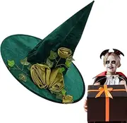 [Qhvynpo] Green Witch Hat | Halloween Witch Caps | Carnival Witch Hat, Witches Headwear Accessory, Carnival Witches Headwear, Floral Decorated Witches Hat, Witches Hats Accessory For Women