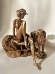 New!Bronze figurine Interior statuette The Girl and the Lynx made in Russia