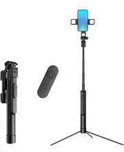 Multifunctional Selfie Stick Tripod With Bluetooth Remote And Led Light Expand