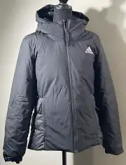 Adidas Traveer Cold.Rdy Black Hooded Down Jacket W/ThreeStripe Logo Print S NWT