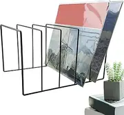 Black Iron Record Rack - Metal Book File Organizer, Vinyl Record Storage Stand Holder | Document Paper File Streeter, Mail and Bills Organizer Rack,