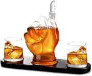 Thumbs Up Whiskey Decanter Set w/ 2 Glasses Dispenser for Liquor Scotch Bourbon