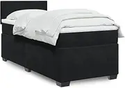 vidaXL Box Spring Bed - Black Fabric King Single Bed w/Mattress & Topper - LED Lights, Pocket Spring - Bedroom Furniture