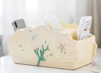在飛比找Yahoo奇摩拍賣-7-11運費0元優惠優惠-貝殼造型多功能面紙盒 紙巾收納盒 遙控器紙巾盒 造型抽紙盒桌
