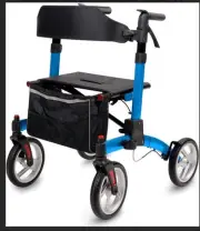 WONDMED Rollator Walker w/Seat, Backrest, Hidden Cables & 10" Front Wheels, Blue