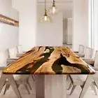 Custom Walnut Brown Epoxy Table | Handmade Wood Resin Dining Table Top