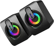 OKUMEYR 1Pair Wired Gaming Speakers with LED Light USB Powered Desktop Subwoofer Convenient Line Volume Control Compatible with Tablets Laptops and More