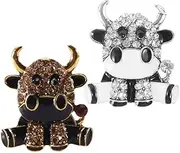 [GLSTOY] 2pcs Cartoon Cow Brooch Jewelry Bling Crystal Pin Stick for Girls' Lapel Pin