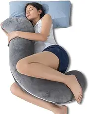QUEEN ROSE Body Pillow for Side Sleepers, Soft Comfort S Shaped Hug Pillow for Adults, Full Body Support, Velvet Grey