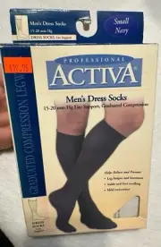 Activa 15-20 mmHg Compression Men’s Dress Socks Closed Toe Navy Small New