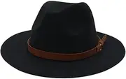[Generic] Unisex Big Brim Brown Belt Felt Cap Men Western Cowboy Fedora Hat Women Elegant Party Church Dress Cap