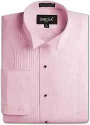 Mens Wing collar PINK Tuxedo Dress Shirt, 1/4 pleat