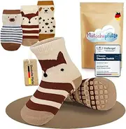 [Matschepfuetze] Children's Stopper Socks - Extra Anti-Rusch Function for Maximum Grip - Baby Socks for Comfort & Safety - Baby Stopper Socks for Fun & Adventure without Risk of Slipping, Zoo set of 3,