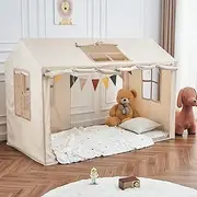 Twin Bed Tent Indoor Bed Canopy Kids Tents with 2 Doors, Breathable Private Space Floor Fort Bed Tents for Girls Boys Tent Bed (Twin, Khaki)