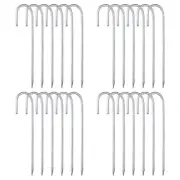 24 Pcs 12" Rebars Stakes, J Hook Ground Stakes, Steel Tent Stake, Silver Tone