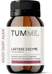 TUMME Lactose Intolerance Relief Tablets with Lactase Enzyme to Aid Dairy Digestion, Relieves Bloating and Gas, Supports Comfortable Dairy Enjoyment, 60 Chewable Tablets