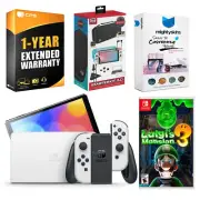Nintendo Switch White OLED + Luigi’s Mansion 3 + Surge Accessory Gaming Kit