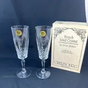 Vintage Glassware Set 2 W.M. Dalton 24% French Lead Crystal Champagne Flutes