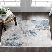 Rugs Living Room Grey Area Rugs for Bedroom Modern Abstract Rug Large Short Pile Rugs Carpet Non-Slip Soft Living Room Rugs Room Decor (Lake Blue/Grey/Beige, 60 x 110 cm)