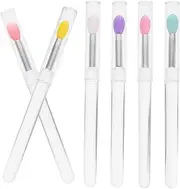 Mikinona Travel-ready Lip Brush Stick 6pcs Makeup Brushes Set Lidded Lip Applicators for Eyeshadow Gloss Application