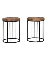[IHOMDEC] Round Side Table Set of 2 in Rustic Dark Brown