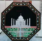 18" black Marble Dining Coffee Center side Table Top inlay malachite antique t1
