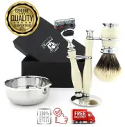 Men Shaving Kit Synthetic Silver Tip Badger Hair Brush 5 Edge Razor Shaver Bowl