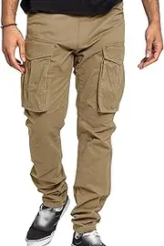 [Generic] Mens Lightweight Casual Workwear Pant Pull On Cargo Pant Loose Fit Elastic Waist Men Work Travel Pants with Flap Pockets