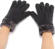 [Generic] Gloves Mitten Women'S Knitted Plus Velvet Thickened Autumn And Winter Warm Pattern Gloves (Adult Gloves) Gloves Mittens