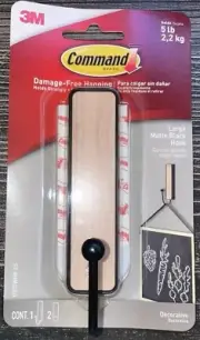 NIB -Retail $11 - 3M Command Brand Large Matte Black Hook Wood Finish - 5lb Hold