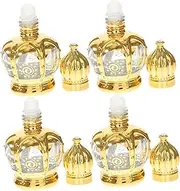 NOLITOY 4pcs Glass Roller Bottles Vintage Aroma Containers for Essential Oils Refillable Perfume Dispensers Stylish Travel Accessories with Random Crown Pattern
