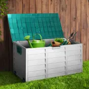290L Outdoor Storage Box Container Bench Garden Deck Tool Shed With wheels Green
