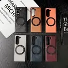 For Samsung Galaxy Z Fold 3 4 5 6 Business Leather Magsafe Ring Stand Case Cover