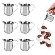 6Pcs Bell Creamers 90Ml/3Oz Mini Creamer Jug Stainless Steel Milk Pitcher Cup Mini Coffee Jug Milk Frothing Pitcher Silver