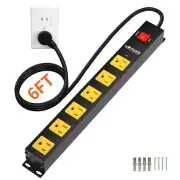 Power Strip 2700J Surge Protector 6 Outlet Heavy Duty Power Strips with Flat ...