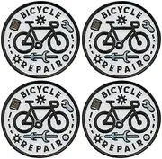 [Patchion] Set of Four - Bicycle Repair - White Background - Iron-on/Heat Seal Backing - Embroidered Patch/Badge/Emblem