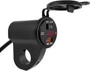 Zjyufy 12V Motorcycle Handlebar 2.4A 3.0 USB Adapter Charger with Digital Voltmeter & ON/Off Switch Fits for 22mm-26mm handlebars