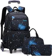 [Nurdo] Kids Rolling Backpack for Boys Girls Luggage Wheeled Backpack Trolley School Bag Bookbag with Lunch Bag Pencil Bag