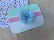 1x Baby Toddler Girls Headband. Blue On Light Pink Band Baptism Cake Smash OSFA
