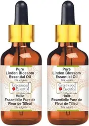 Greenwood Essential Pure Linden Blossom Essential Oil (Tilia vulgaris) Natural Therapeutic Grade Steam Distilled with Glass Dropper (Pack of Two) 100ml X 2 (6.76 oz)