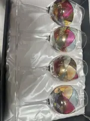 Cornet Barcelona Handpainted Crystal Stemmed Wine Glasses Set of 4